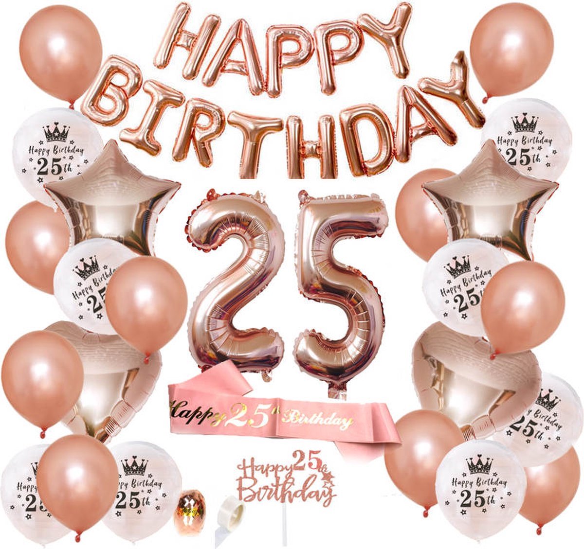 Joya Party® 25 Jaar Verjaardag Versiering | Roségoud | Versiering Verjaardag | Feestversiering | Feestpakketten | Feestversiering Pakketten